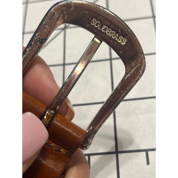 Aniline Kipskin Shoulders Cotton and Leather Belt Brass Buckle Tip Men SZ 42 - Picture 3 of 6